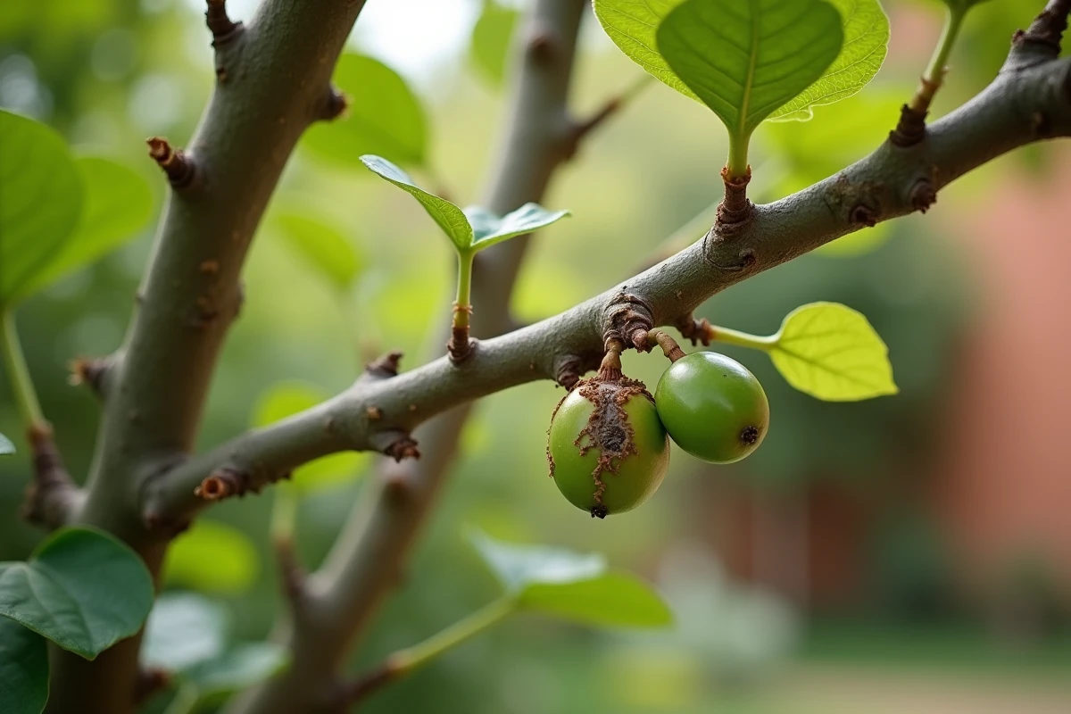 Gros plan sur des branches de mûrier fraîchement taillées montrant des coupes nettes avant la saison estivale