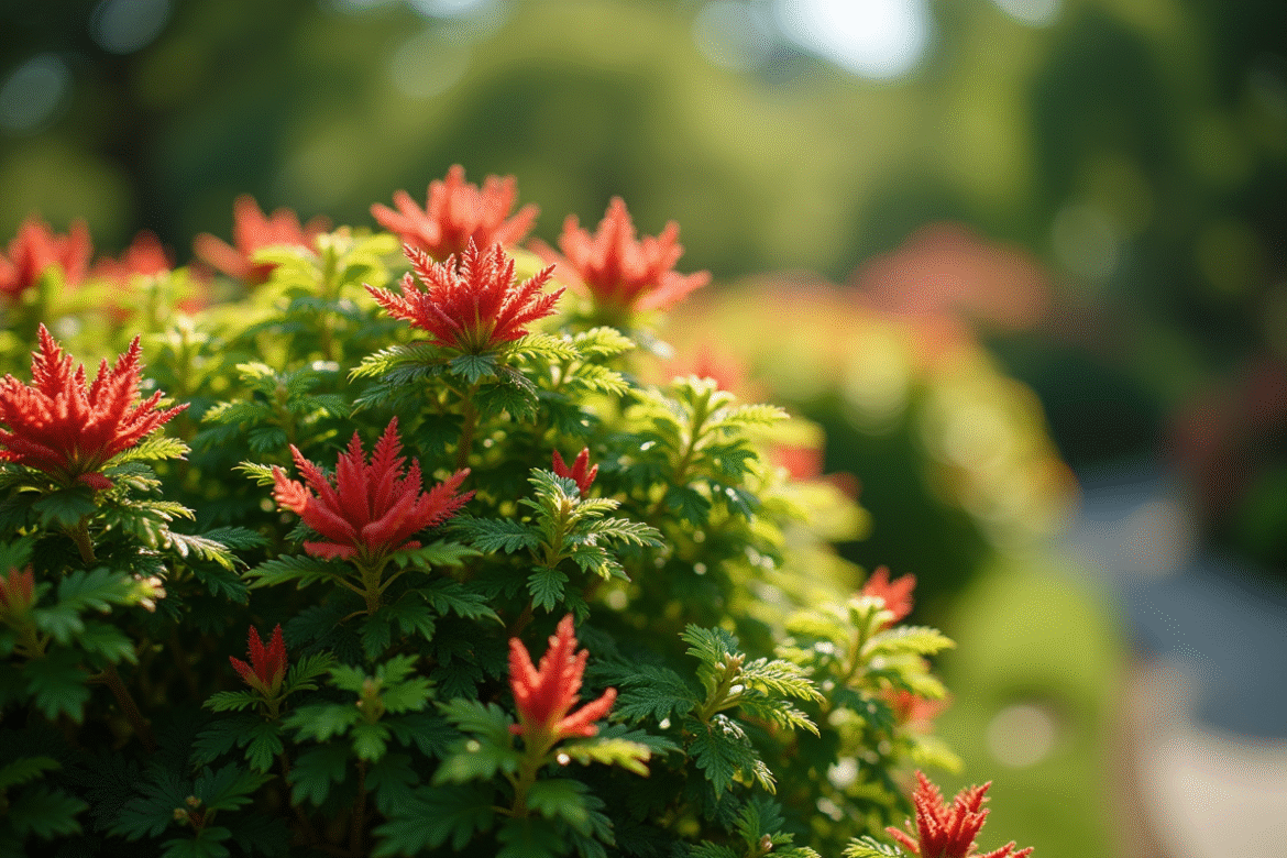 Buisson japonais dans un jardin vibrant en plein jour