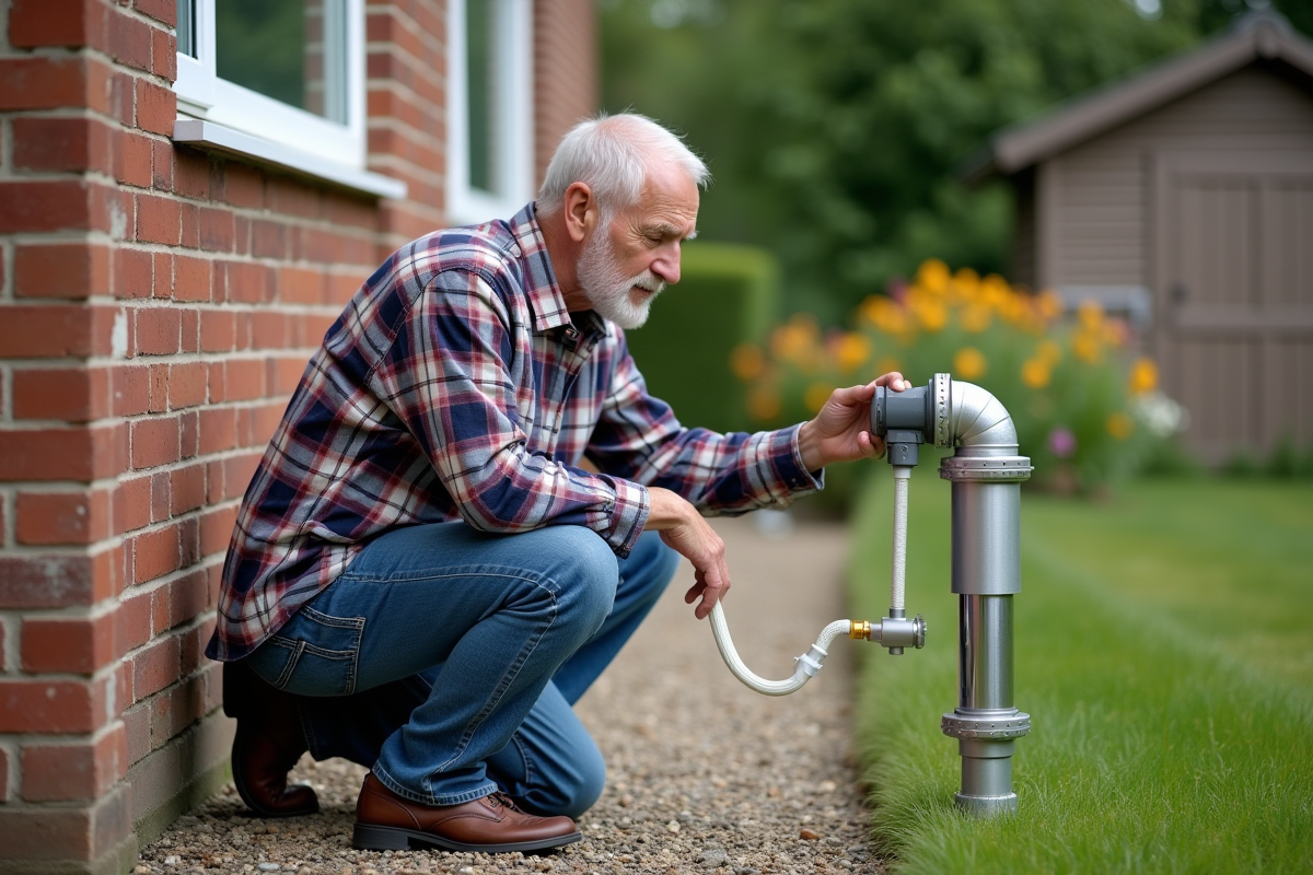 Homme âgé vérifiant le filtre d