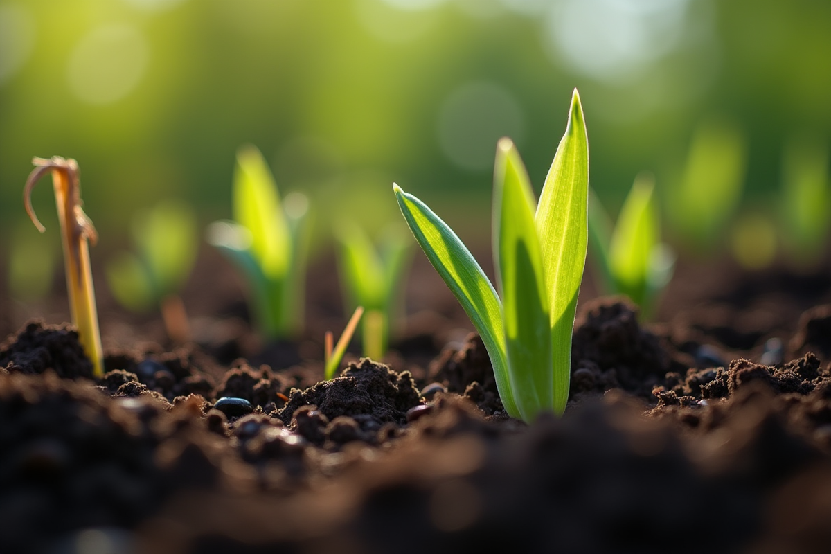 Germination de graines de gazon dans un sol fertile