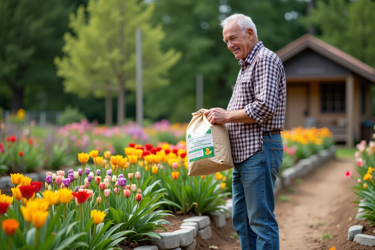 Homme âgé dans un jardin communautaire avec sac d