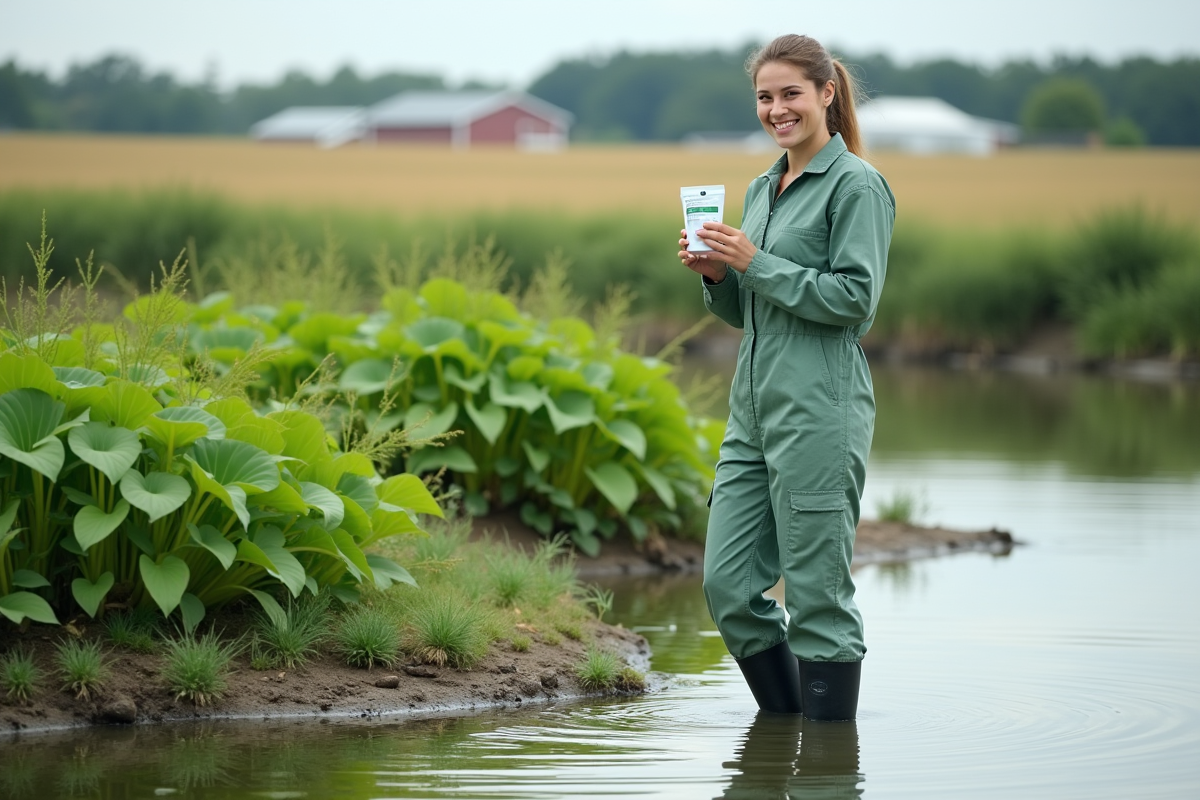 Jeune femme scientifique relâchant un sachet dans l