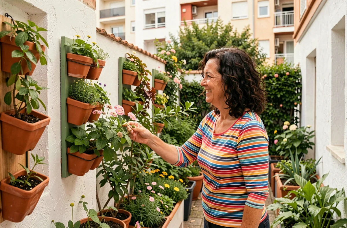 Pépinière urbaine Mendi le Jardin de Tous à Anglet avec plantes en pots dans un cadre de quartier