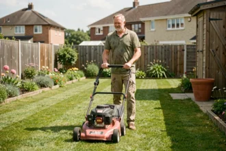 Homme tondeuse gazon jardin pavillonnaire dimanche matin règlement horaires