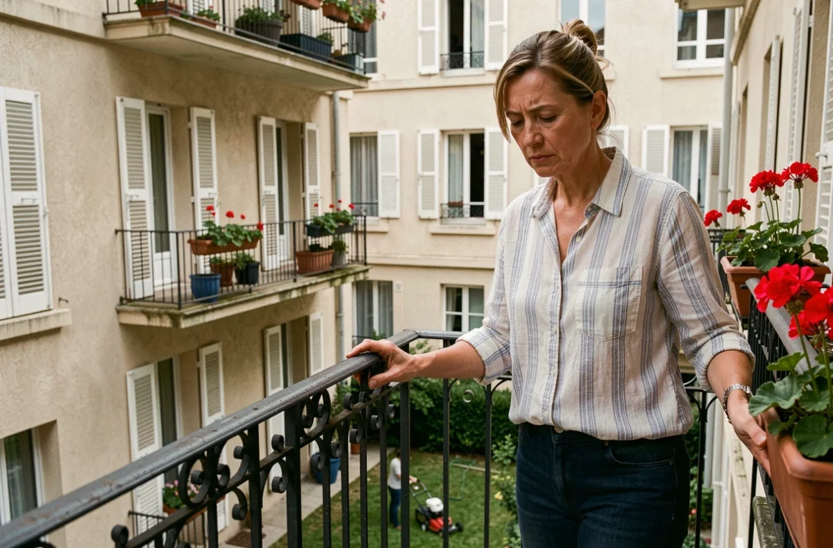 Femme balcon appartement ville bruit tondeuse voisin dimanche réglementation